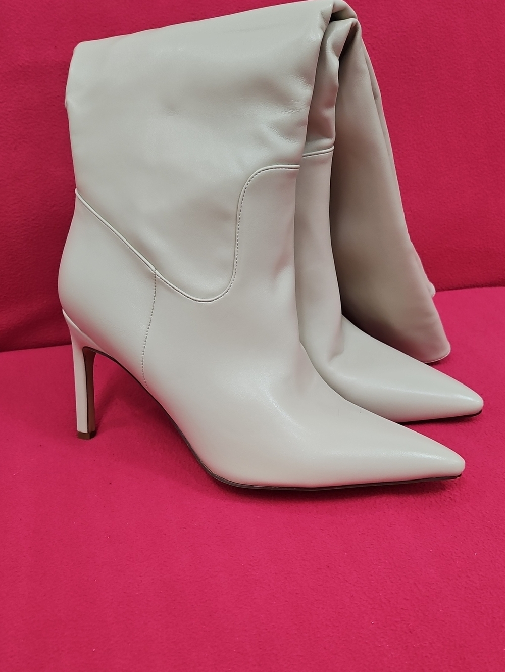 Women’s Pointed-Toe Fold-Over Ankle Boots in Cream